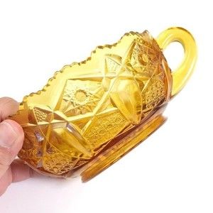 AMBER Depression Glass Nappy Dish in Hobstar Vintage 1 Handle Bowl Trinket Dish